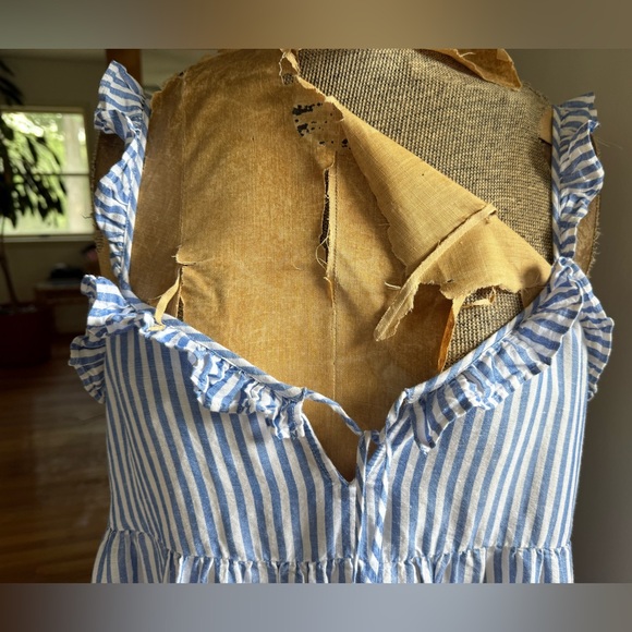 J Crew Cotton-linen tiered blue/white pinstripe Maximize sundress, S, MSRP $118 - Picture 6 of 14